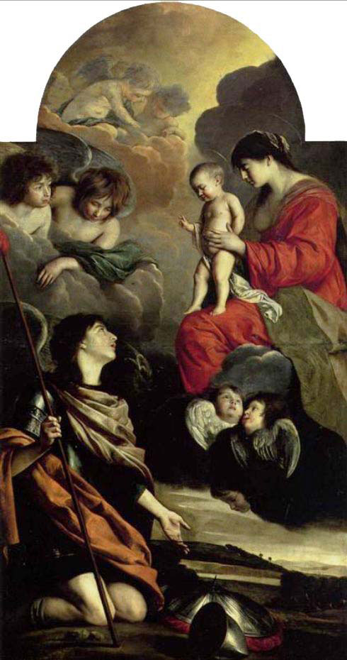saint michael dedicating his weapons to the virgin